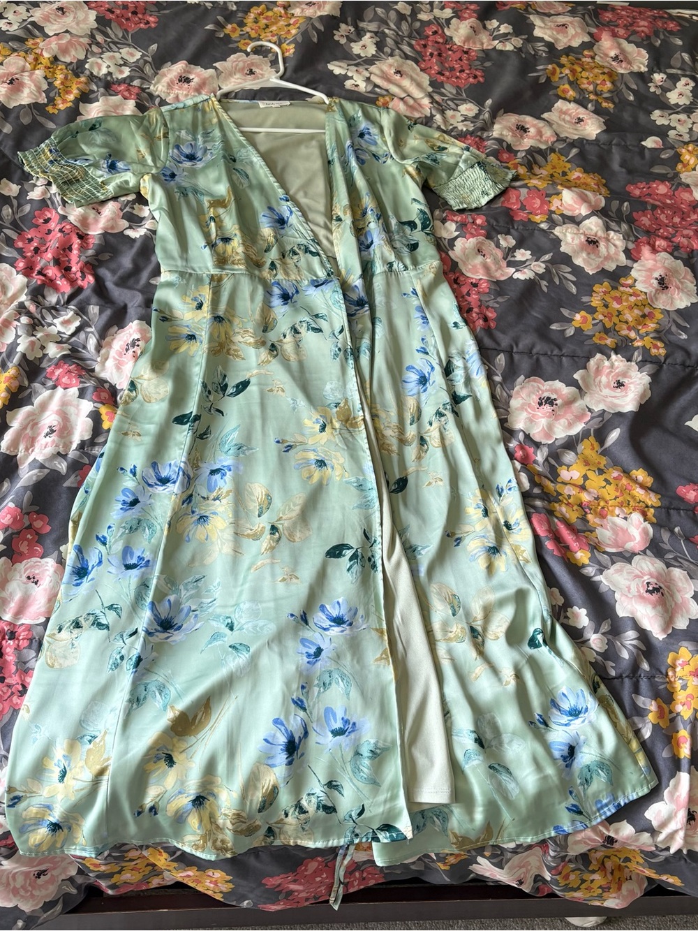 bohme Mint Green Floral Maxi Wrap Dress